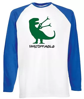 Buy Unstoppable Long Sleeve Mens Baseball Shirt Tyrannosaurus Rex Funny Dino Film TV • 15.99£
