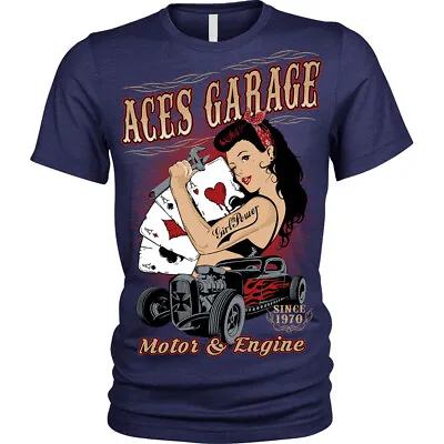 Buy Mens T-Shirt Rockabilly Pinup Hotrod American Usa Aces Garage • 12.95£
