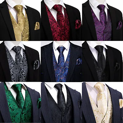 Buy Mens Paisley Floral Solid Silk Mens Waistcoats Tuxedo Gilet Jacket Coats Suit • 8.99£