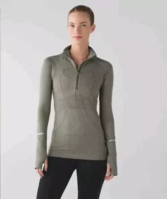 Buy Lululemon Swiftly Tech 1/2 Zip Pullover Top Heathered Fatigue Green Size 8 • 38.52£