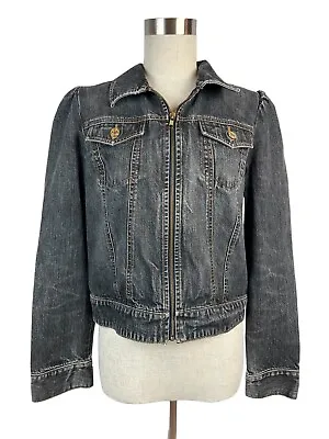 Buy Gap Women's Black Distressed Denim Jean Jacket Zip Up Size Medium 100% Cotton • 14.47£