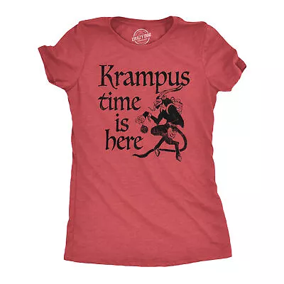 Buy Womens Krampus Time Is Here T Shirt Funny Xmas Evil Devil Santa Joke Tee For • 9.16£
