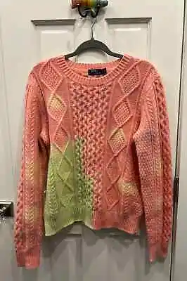 Buy Polo Ralph Lauren Aran Cable Knit Wool Blend  Tie Dye Sweater Size Medium • 57.64£