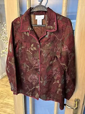 Buy Susan Graver Red Boho Embroidered Tapestry Occasion Jacket Made India Medium • 20£