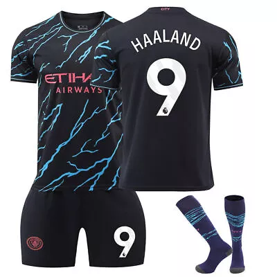 Buy Kids Football Kit 2023 2024 Manchester City Harland 9 Second Away Outfits Set UK • 17.07£