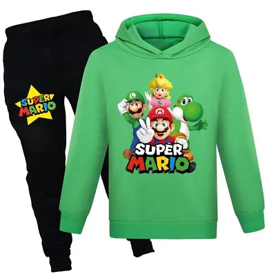Buy 2PCS Girls Boys Mario Clothes Casual Hoodies Jumper Sweatshirt Tops Pants Outfit • 9.47£