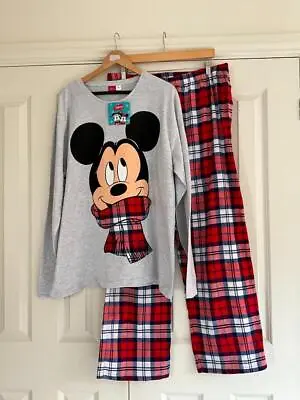 Buy Disney Men's Long Sleeve Grey/Plaid Mickey Mouse Pyjama Pyjamas Set Size XL • 19.99£