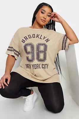 Buy YOURS Curve Plus Size 'Brooklyn' Slogan Acid Wash Varsity T-Shirt • 22.99£