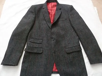 Buy Mens Shetland All Wool Jacket Size 40R Black/ Grey Herringbone Red Check • 34.99£