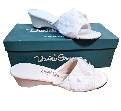 Buy Vtg 60s 70s Daniel Green Open Toe Bridal Slippers Wedge Heel Women Sz 4 Hippie • 32.20£