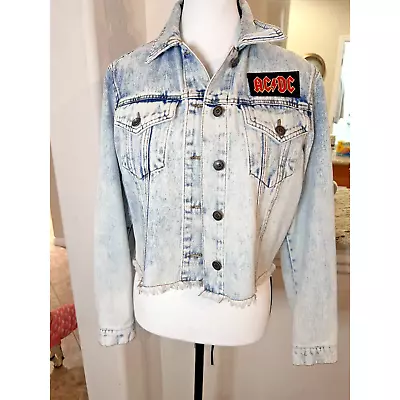 Buy AC/DC Women’s Jacket Size Small Lace Up Metal Acid Wash Blue Denim Jean Jacket • 43.46£
