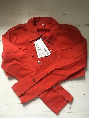 Buy Zara Red Denim Cropped Jacket Size S - New • 24£