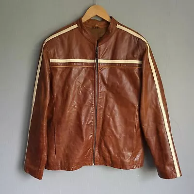 Buy AVIATRIX Leather Tan Biker Jacket Size Large Mens • 22£