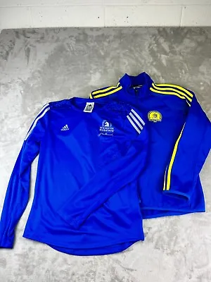 Buy Lot Of (2) Adidas Zip Up Jacket + Long Sleeve Boston Marathon Size Medium Blue • 27.40£