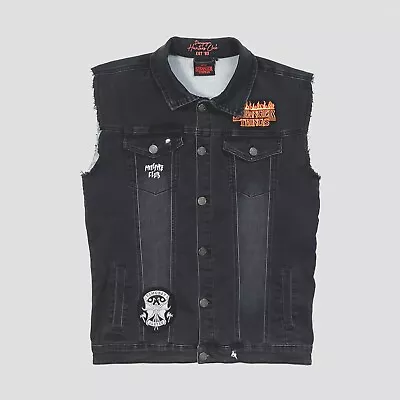 Buy Stranger Things EMP Official Netflix Hellfire Club Denim Vest Jacket - Size M • 49.99£