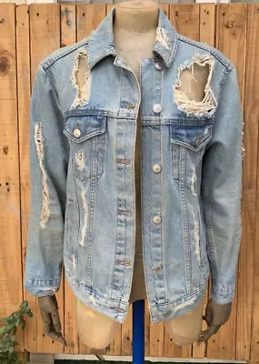 Buy Topshop Blue Denim Jacket, Size 6 - 8 Distressed Relaxed Over Sized Style • 5£