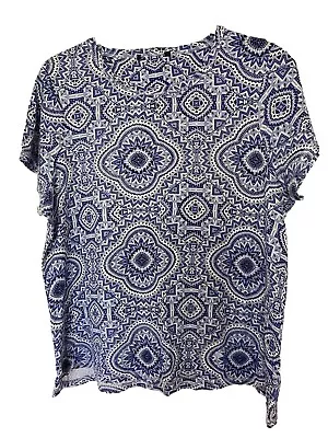 Buy M&S Blue And White Abstract Patterned T Shirt Size 20 • 2.50£