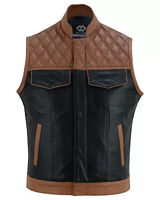Buy Tan And Black Sons Of Anarchy Style Biker Diamond Gilet Vest Motorcyle Waistcoat • 90£