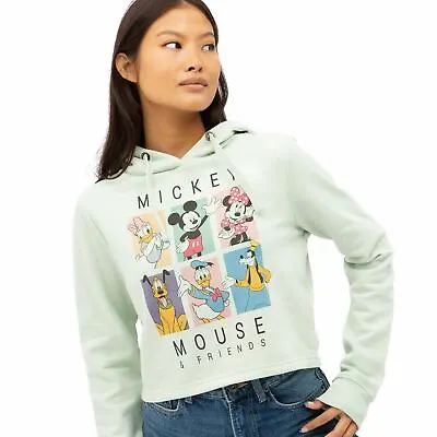 Buy Official Disney Ladies Mickey Mouse 90's Friends Hoodie Cropped Green S - XL • 22.49£