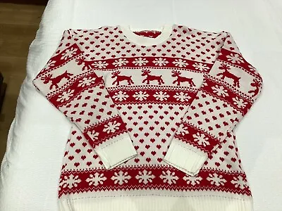 Buy Red/White Christmas Jumper Size 22 Chest 48”/28”L Reindeers/Snowflakes/Hearts • 5.95£