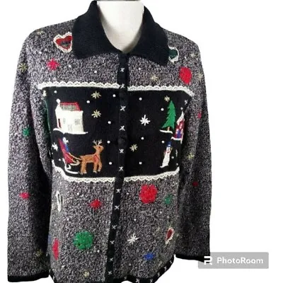 Buy Erika Petites Ugly Cute Tacky Christmas Sweater Size PM Woman Embellish -Grandma • 27.20£
