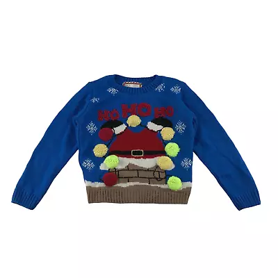 Buy Christmas Jumper Age 5 Blue Santa Chimney Baubles Graphic Long Sleeve • 5£