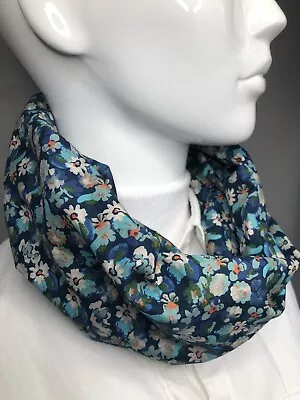 Buy Snood Cowl Circle Loop Scarf Pima Cotton Lawn Handmade Flowers Blue Turquoise • 8.99£