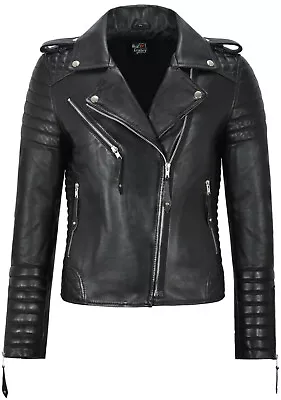 Buy Ladies Leather Jacket Classic Biker Style Black Faux Leather Womens Jacket • 107.70£