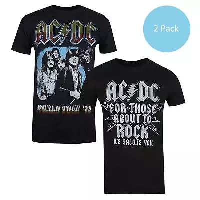 Buy AC/DC Mens T-shirt 2 Pack World Tour & For Those About To Rock S-2XL Official • 19.99£