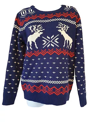 Buy V28 Christmas Jumper Size Large Merry Christmas From V28 Navy Reindeer Sweater • 15.50£