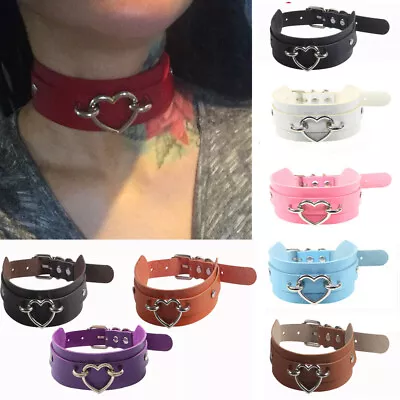Buy Women Choker Punk Faux Leather Necklace Heart Buckle Jewellery OPTIONAL CHAIN • 6.99£