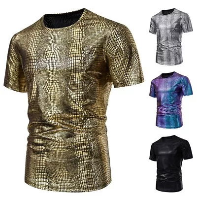 Buy Dazzling Men's Shiny Round Neck T Shirt Ideal For Nightclub Dancing Costume • 15.91£