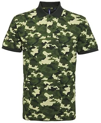 Buy Mens Short Sleeve Camo Print Polo T Shirts |  100% Combed Cotton Camouflage Top • 15.99£