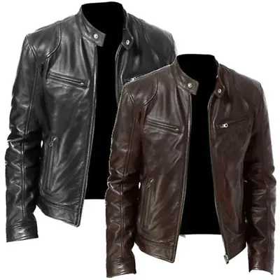 Buy Men Pu Leather Jacket Plus Size Stand Collar Coat Biker Jacket Motorcycle Jacket • 86.62£