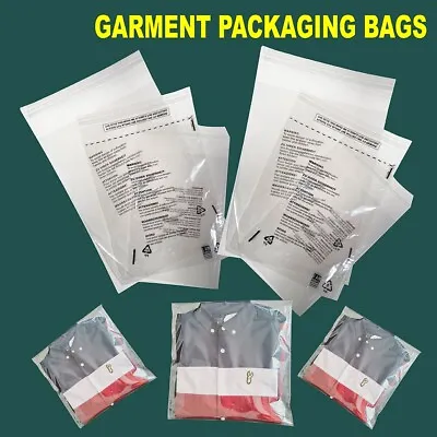 Buy T-shirt Garment Bags Clothing Cover Clear Polythene Polypropylene Textile Bag • 9.53£