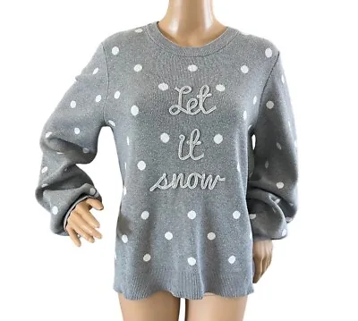 Buy Marled Let It Snow Polka Dot Winter Themed Sweater Balloon Sleeves Size Large • 21.18£