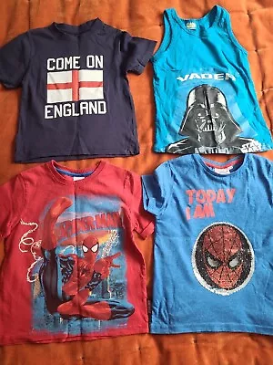 Buy Heroes Boys T-shirt Bundle Spiderman Red Blue Star Wars  England Age 4-5yrs • 5.50£