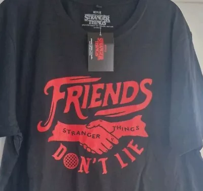 Buy Official Stranger Things Quote T-shirt  Friends Don't Lie . Black Size L  • 9.99£