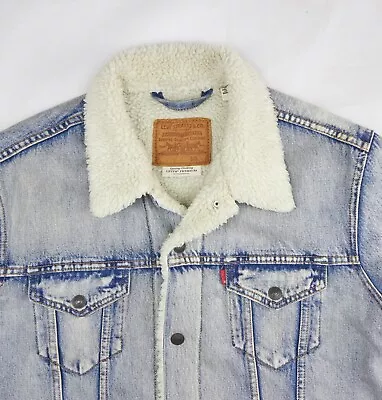 Buy Levi's Premium Sherpa Fleece Denim Trucker Jacket Mens Size L Large Snap Button • 60£