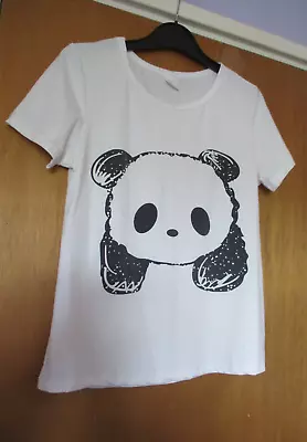 Buy White T-shirt Type Top With Cute Panda On Front Size XS Bust 34ins Length 23ins • 3.50£