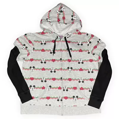 Buy Disney Mickey Mouse Hoodie Sweater Jumper Hooded Jacket M Printed Hearts ❤️ VGC • 18£