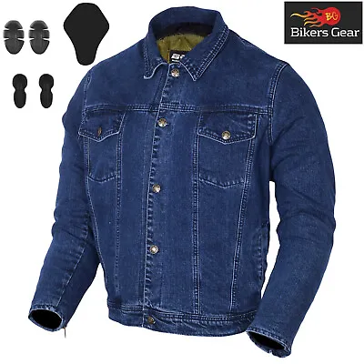 Buy Mens Motorbike Touring Denim Jacket Motorcycle Blue Shirt Kevlar Lined CE Armour • 58.95£