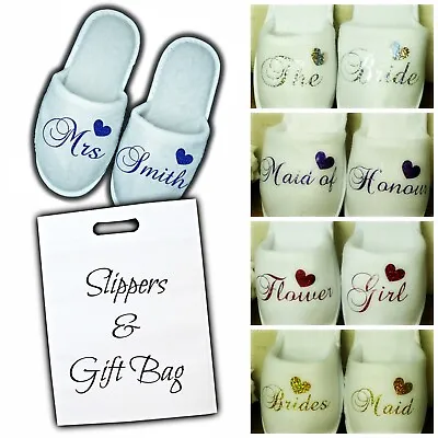 Buy Personalised Closed Toe Spa Slippers White Any Name Message Wedding Glitter Bag • 5.99£