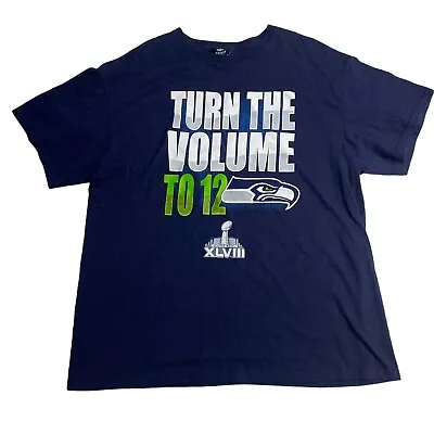Buy NFL Team Apparel 2014 Superbowl Tee Shirt Size XL S/S Navy Turn The Volume To 12 • 14.20£