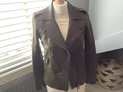 Buy All Saints Khaki Green Leather Jacket Size 8 • 70£
