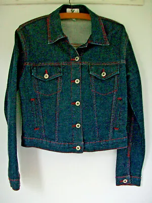 Buy Amazing Ladies Denim Jacket Size S Blue With Red Stitching • 18£