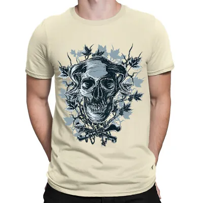 Buy Horned Skull Crossbones Mens T-Shirt | Screen Printed • 11.99£