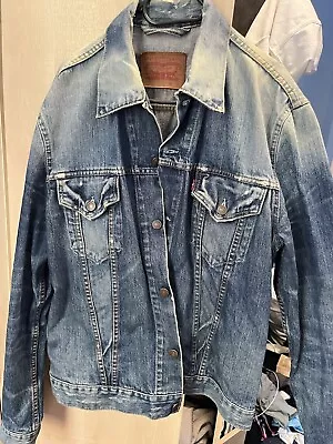 Buy Super Distressed Levi’s Denim Jacket With Unique Back Writing, Men’s Large • 10£