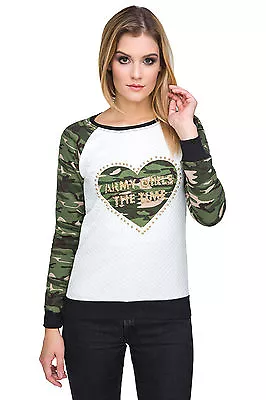 Buy Ladies Casual Camouflage Army Crew Neck Long Sleeve Military Sweatshirt FZ94 • 9.99£