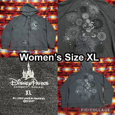 Buy Disney Parks Women's Size XL Gray Full Zip Up Hoodie Sweater Studs Mickey • 19.28£